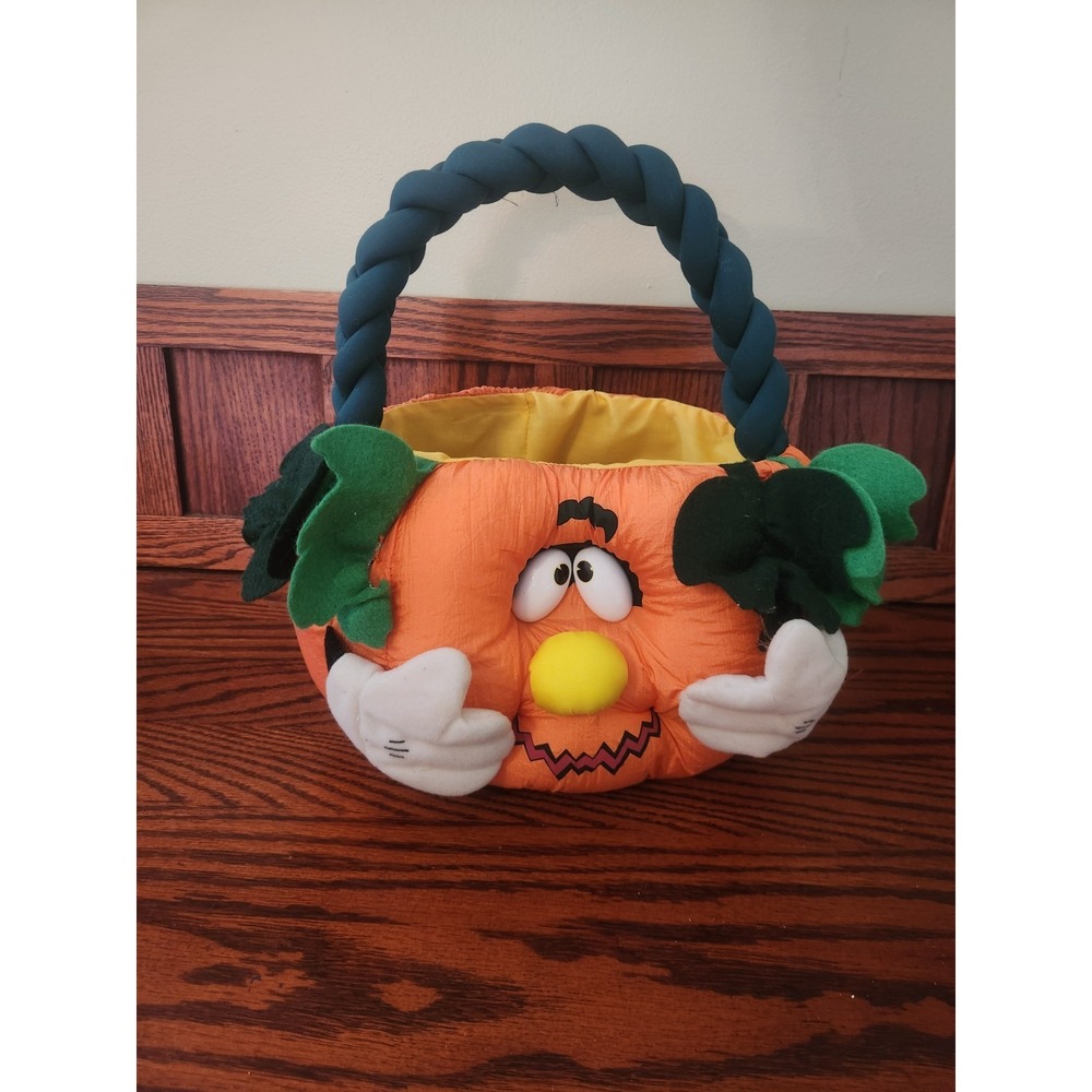 Vintage 90s Halloween Parachute Pumpkin Pail Bucket Decoration Hug N Luv